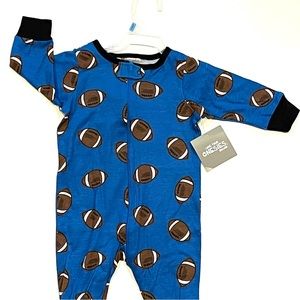 GERBER Onesie Baby Bodysuit Footballs SIZE NEWBORN 3-6M Blue Sleep & Play NWT
